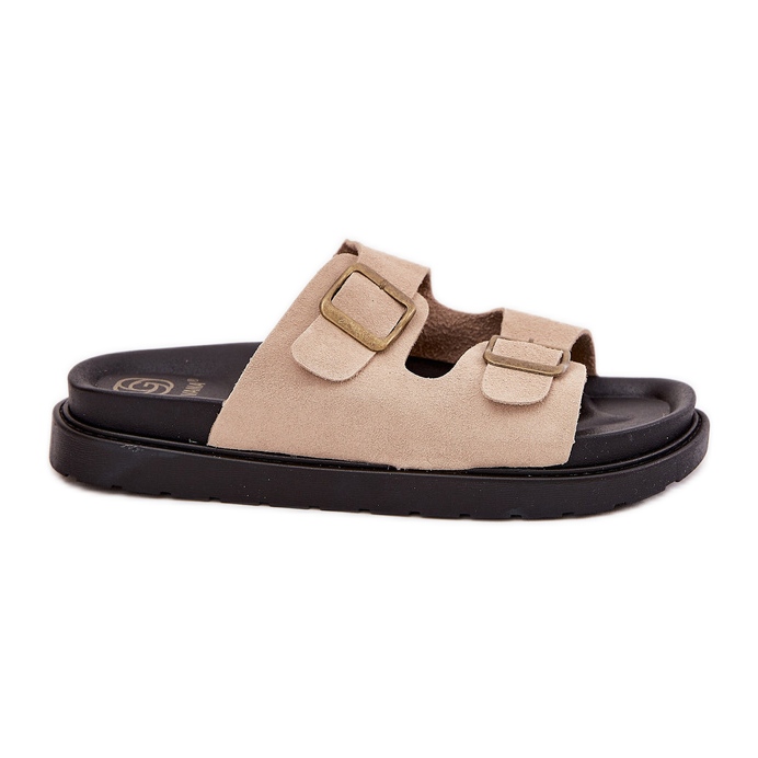 Women's flip flops on the platform with beige buckles