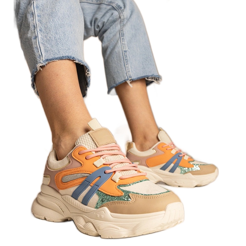 Orange women's sports sneakers with glitter Orange women's sports sneakers with glitter