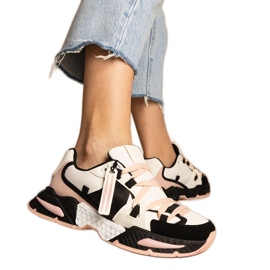 Pink women's sneakers with a massive sole black