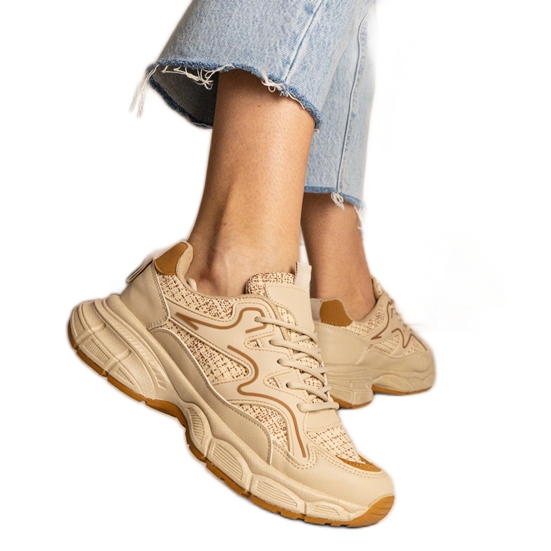 Beige women's sports sneakers