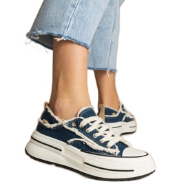 Blue women's sneakers on a high sole