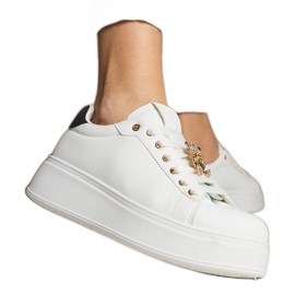 Women's white and white sneakers decorated with stones