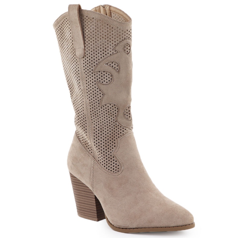 Women's openwork boots of suede beige s.barski HY51-606 Women's openwork boots of suede beige s.barski HY51-606
