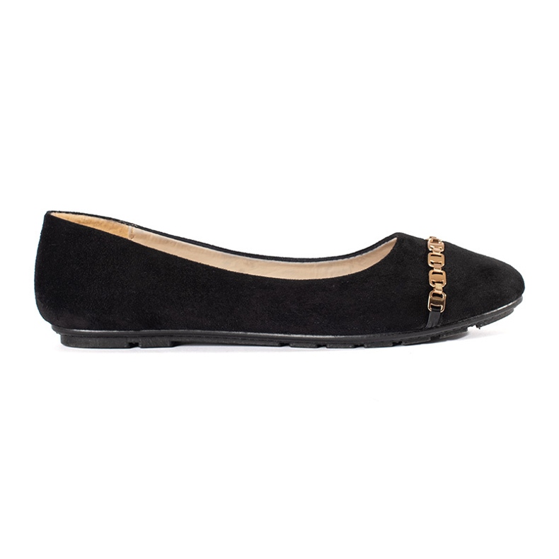 Black flat women's ballerinas with an ornament