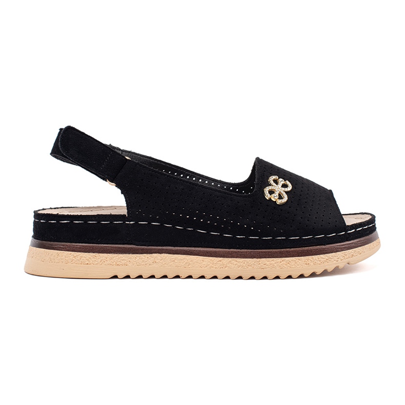 Goodin Openwork soft black sandals with an ornament