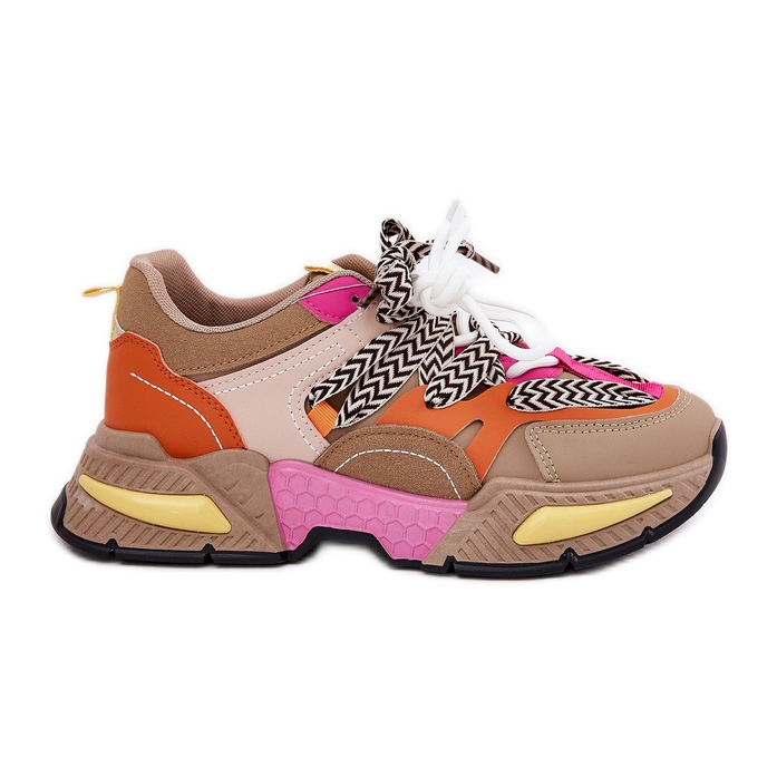 Sneakers sports shoes women with double lacing khaki beige