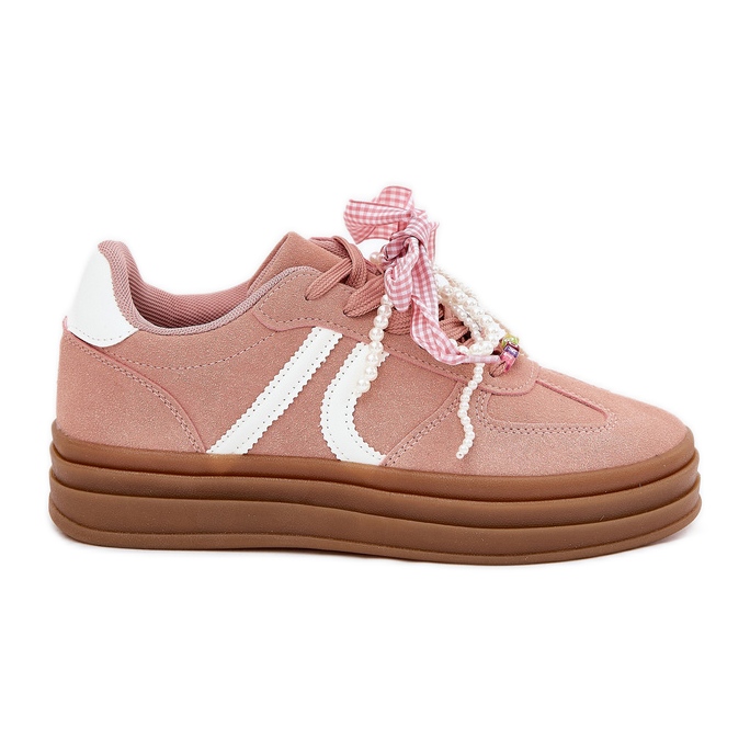 Women's sneakers on the platform with pink decorations Women's sneakers on the platform with pink decorations