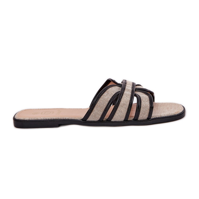Classic women's flat beige-black flip flops