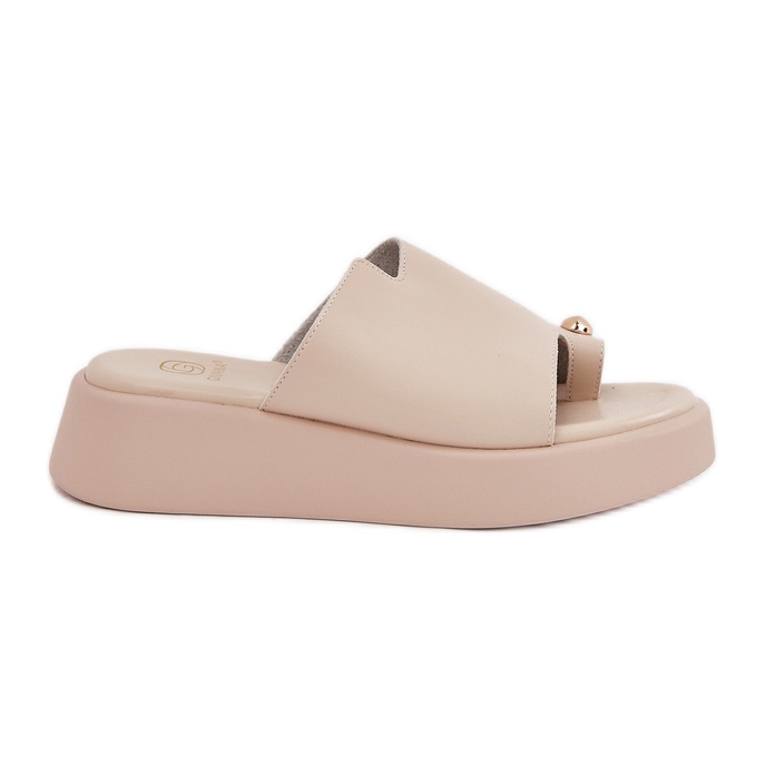 Women's flip flops on the platform and low wedges with decorative detail beige