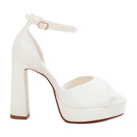 Women's sandals on the post and platform eco leather white