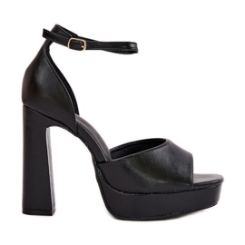 Women's sandals on the post and platform Eco Leather Black Women's sandals on the post and platform Eco Leather Black