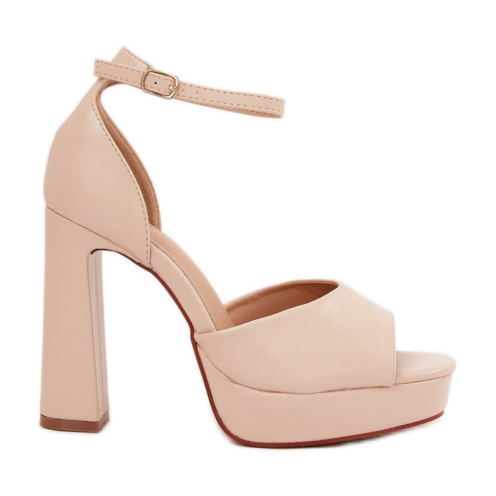 Women's sandals on the post and platform eco leather beige