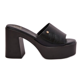 Women's eco leather slippers on the post and platform black