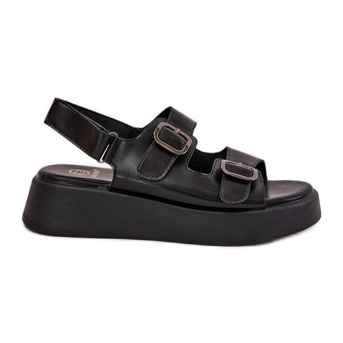 Women's sandals on platform and wedges with black buckles