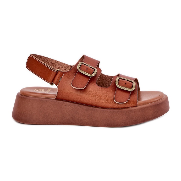 Women's sandals on the platform and wedges with Camel buckles brown