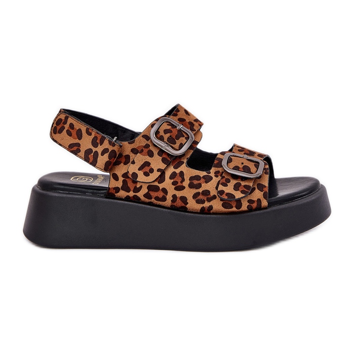 Women's sandals on the platform and wedges with buckles brown leopards Women's sandals on the platform and wedges with buckles brown leopards