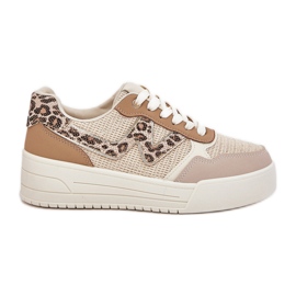 Women's sports shoes on the platform leopard khaki beige