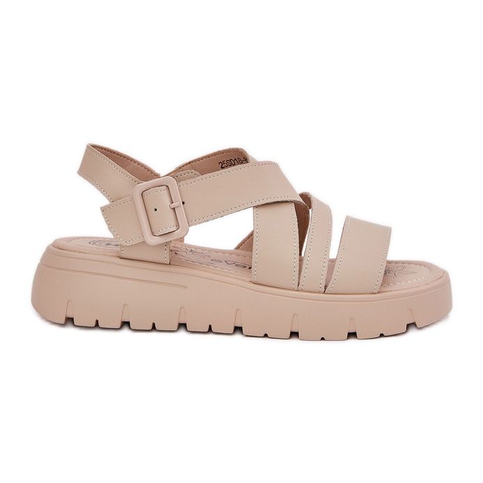 Women's leather sandals on the platform with a beige clamp