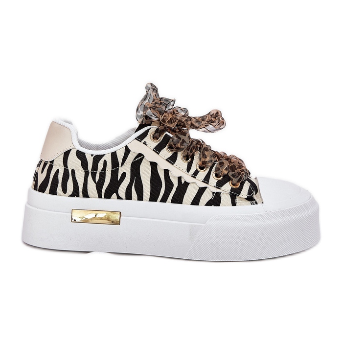 Women's sneakers with decorative lacing black and beige