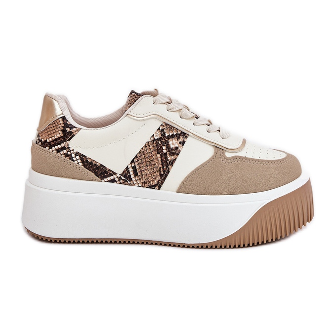 Women's sneakers on a massive platform, animal pattern beige