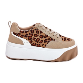 Women's sneakers on a massive platform beige leopard print