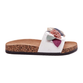 Women's flip flops with flowers on a cork platform white Women's flip flops with flowers on a cork platform white