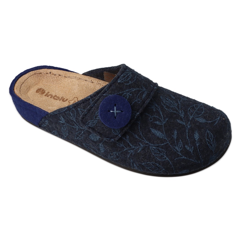 Inblu women's slippers with leather insert 155D143 navy blue