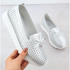 S. BARSKI Women's leather shoes openwork silver s.barski LR51-631