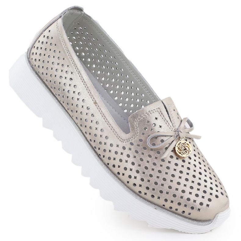 Women's openwork leather shoes Złote S. BARSKI LR51-631 golden Women's openwork leather shoes Złote S. BARSKI LR51-631 golden