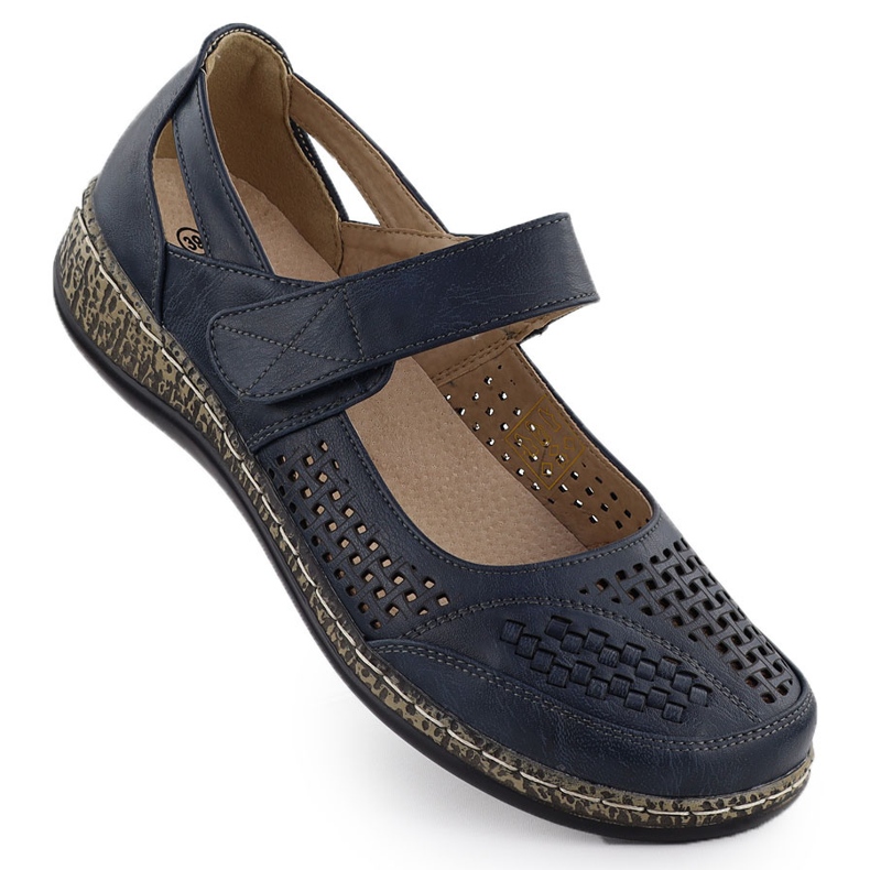 Women's shoes with velcro navy blue Unisoft 7026