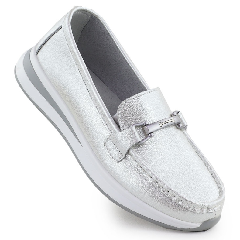 S.Barski Leather moccasin shoes on the pearl platform Białe S. Barski gr51-598 white