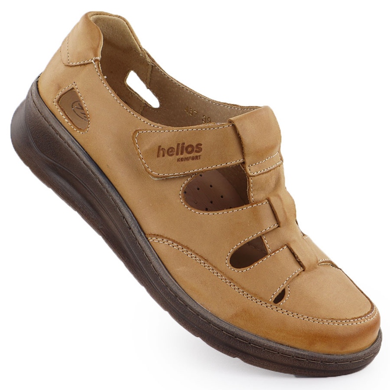 Women's leather shoes on Velcro Light bronze Helios 437 brown
