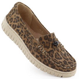 Leather moccasins women's leopard leopards brown Helios 441
