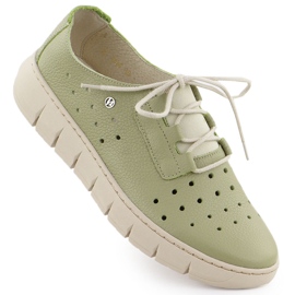 Women's openwork leather shoes green Helios 434