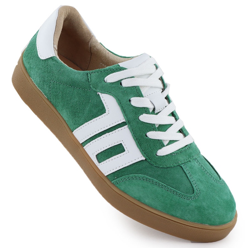 Leather sports shoes suede green vinceza 79517