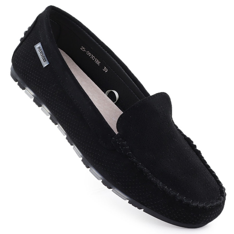 Moccasins women's suede shoes black Potocki WL09301