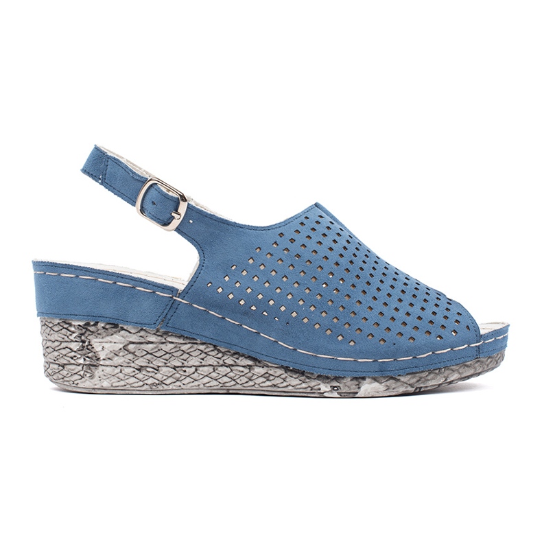 Goodin Blue suede openwork sandals on wedge Goodin Blue suede openwork sandals on wedge