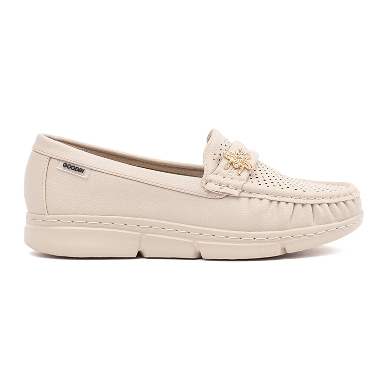 Goodin Beige openwork light moccasins with a pin