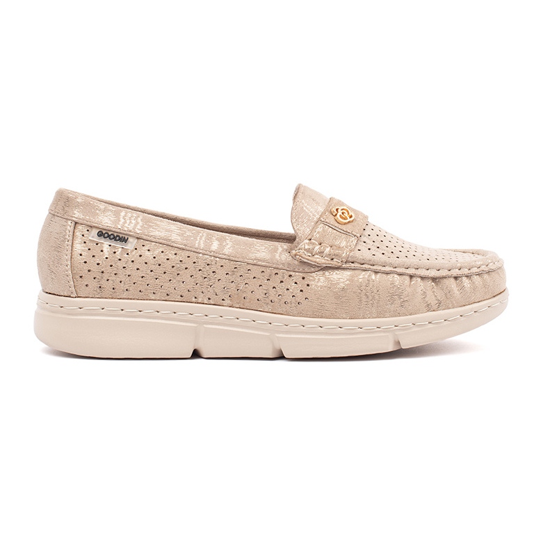 Goodin Beige openwork loafers with a golden element