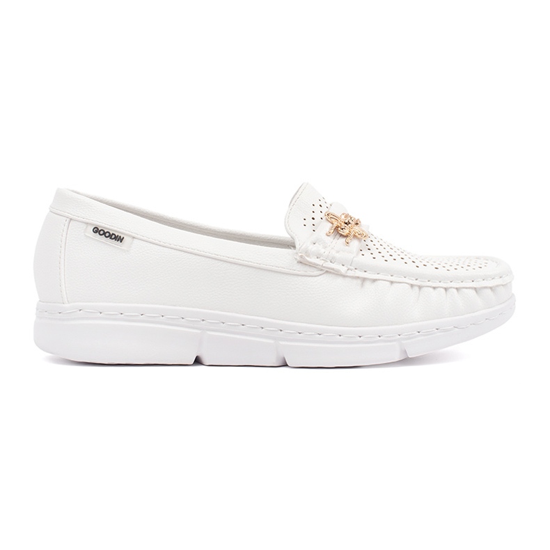 Goodin White women's light loafers with a pin Goodin White women's light loafers with a pin