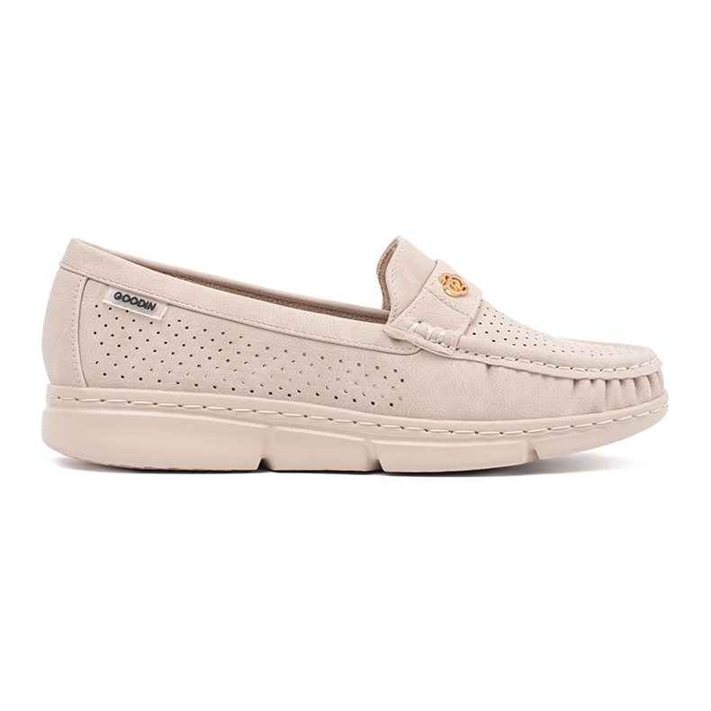Goodin Light -beige openwork loafers with a golden element