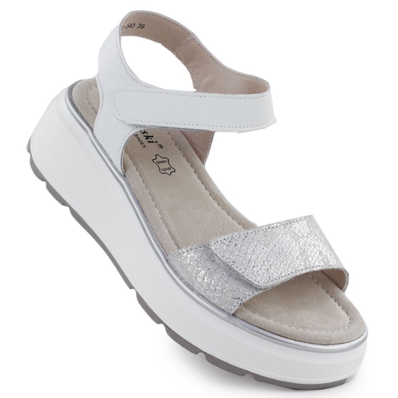 S.Barski Women's leather sandals for Velcro Silver platform S. Barski LR51-543