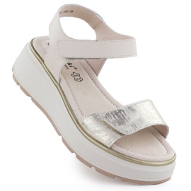 S.Barski Women's leather sandals for Velcro Platforma Złote S. Barski LR51-543 golden