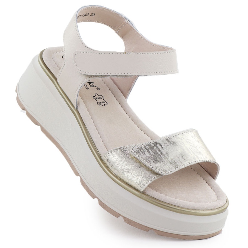 S.Barski Women's leather sandals for Velcro Platforma Złote S. Barski LR51-543 golden