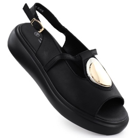 S.Barski Women's leather sandals on Platforma Czarne S. Barski GR51-603 black