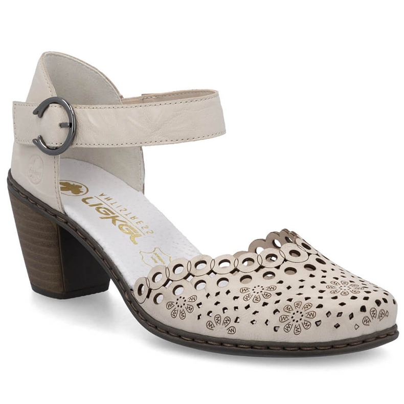 Women's leather sandals on the Rieker 40902-60 beige post