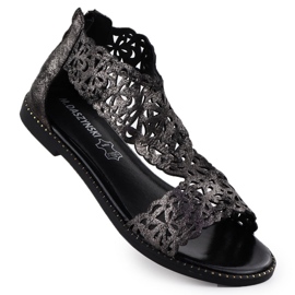 Women's sandals Openwork Platinum Czarne M. Daszyński MR24148-2 black