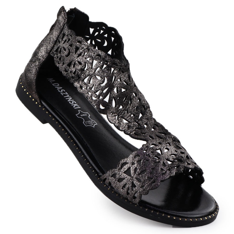 Women's sandals Openwork Platinum Czarne M. Daszyński MR24148-2 black