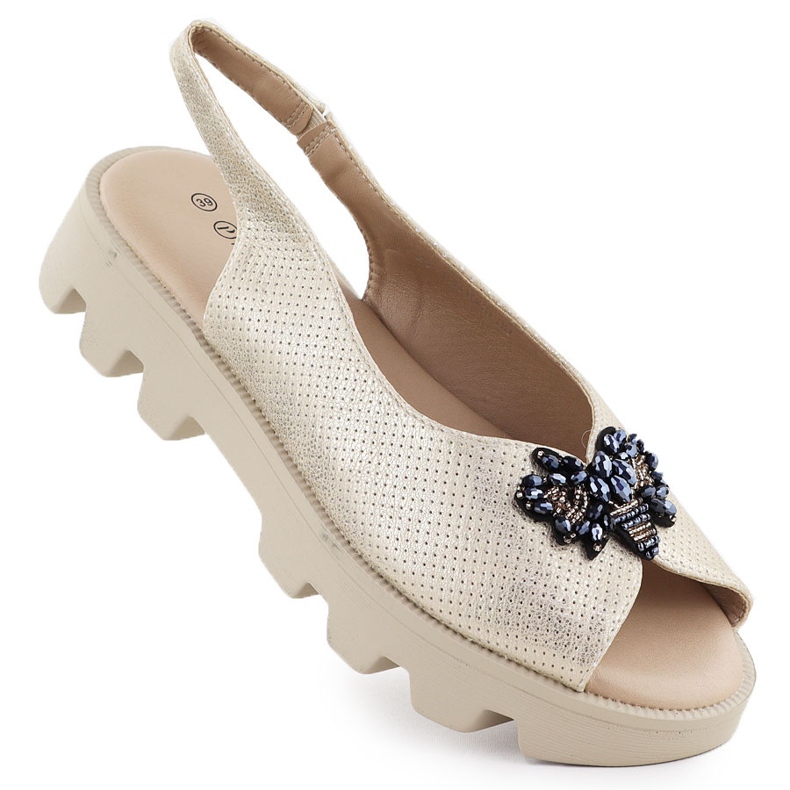 Women's sandals on the platform perforated metallic golden potocki sz12610