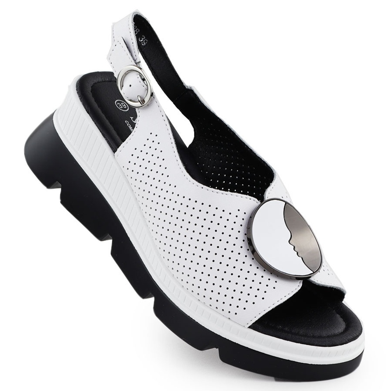 S.Barski Women's leather sandals for Openwork Białe S. Barski LR51-788 white